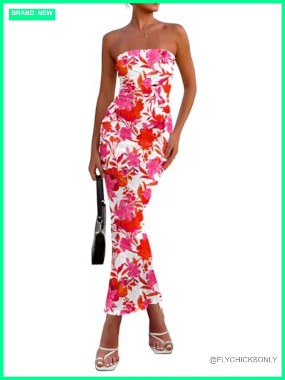 Maxi Dress Bodycon Strapless Ribbed Tube Boho Summer Floral Long